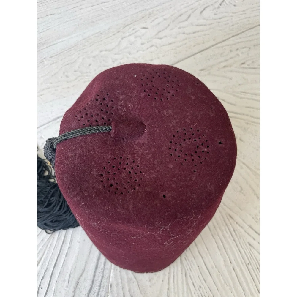 Vtg  BEN HUR Rhinestone Red Wool Shriners Masonic Fez Hat w/Jeweled Tassel Pin